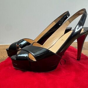 Christian Louboutin Black Peep-Toe Slingbacks
